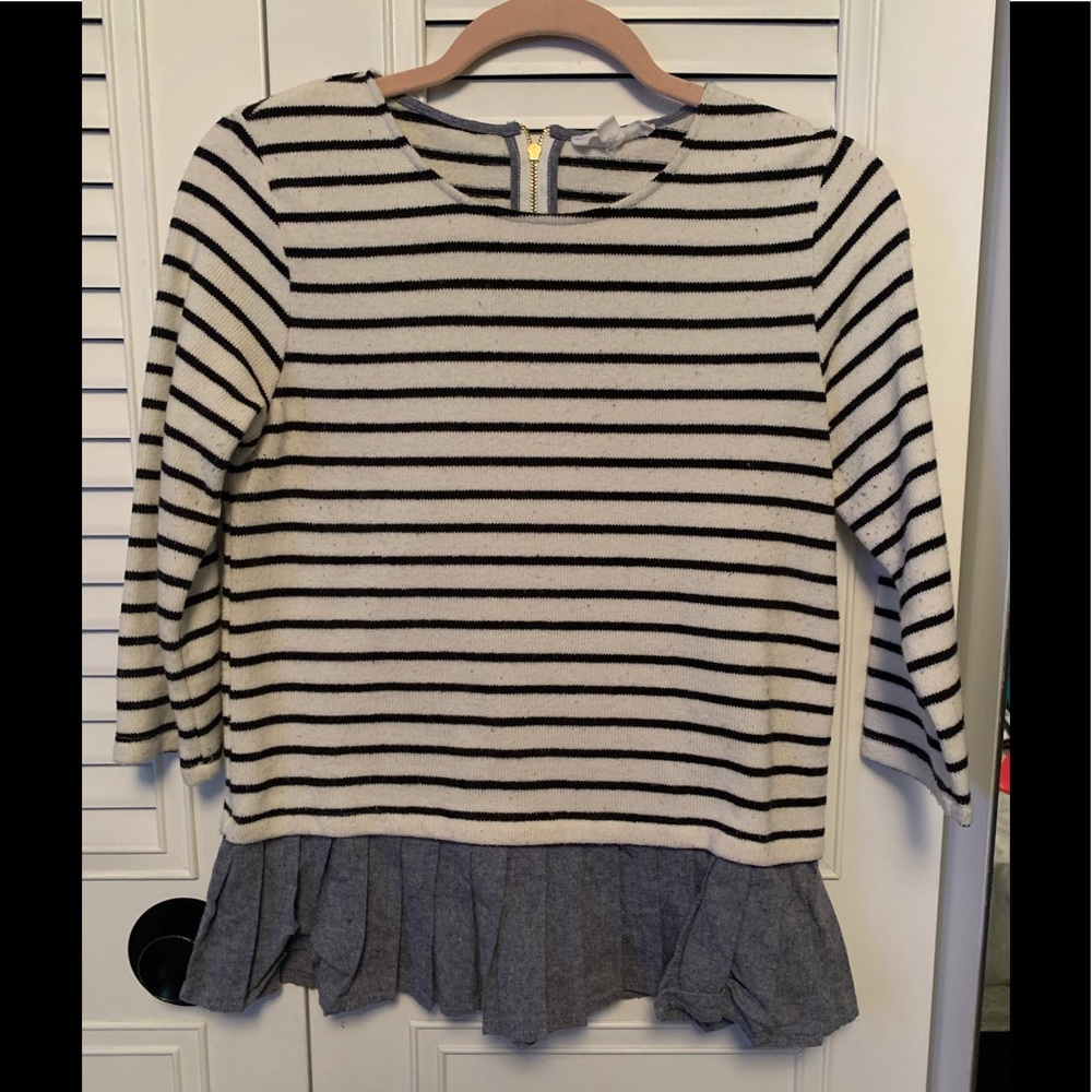 THML striped sweater top with denim frill